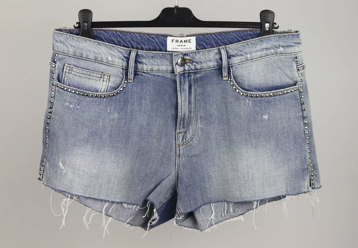 FRAME LE STUDDED DISTRESSED DENIM SHORTS W31 UK 12 14