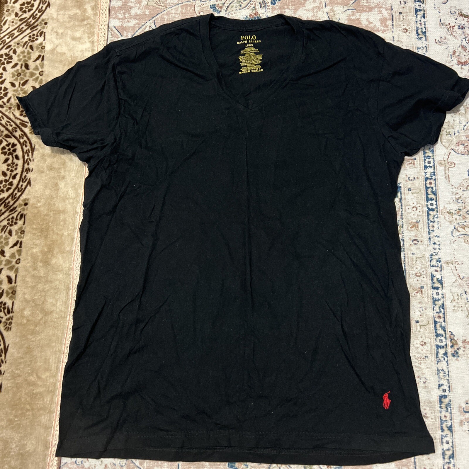 Polo Ralph Lauren t shirt uomo taglia L grande nera scollo a V manica corta logo pony