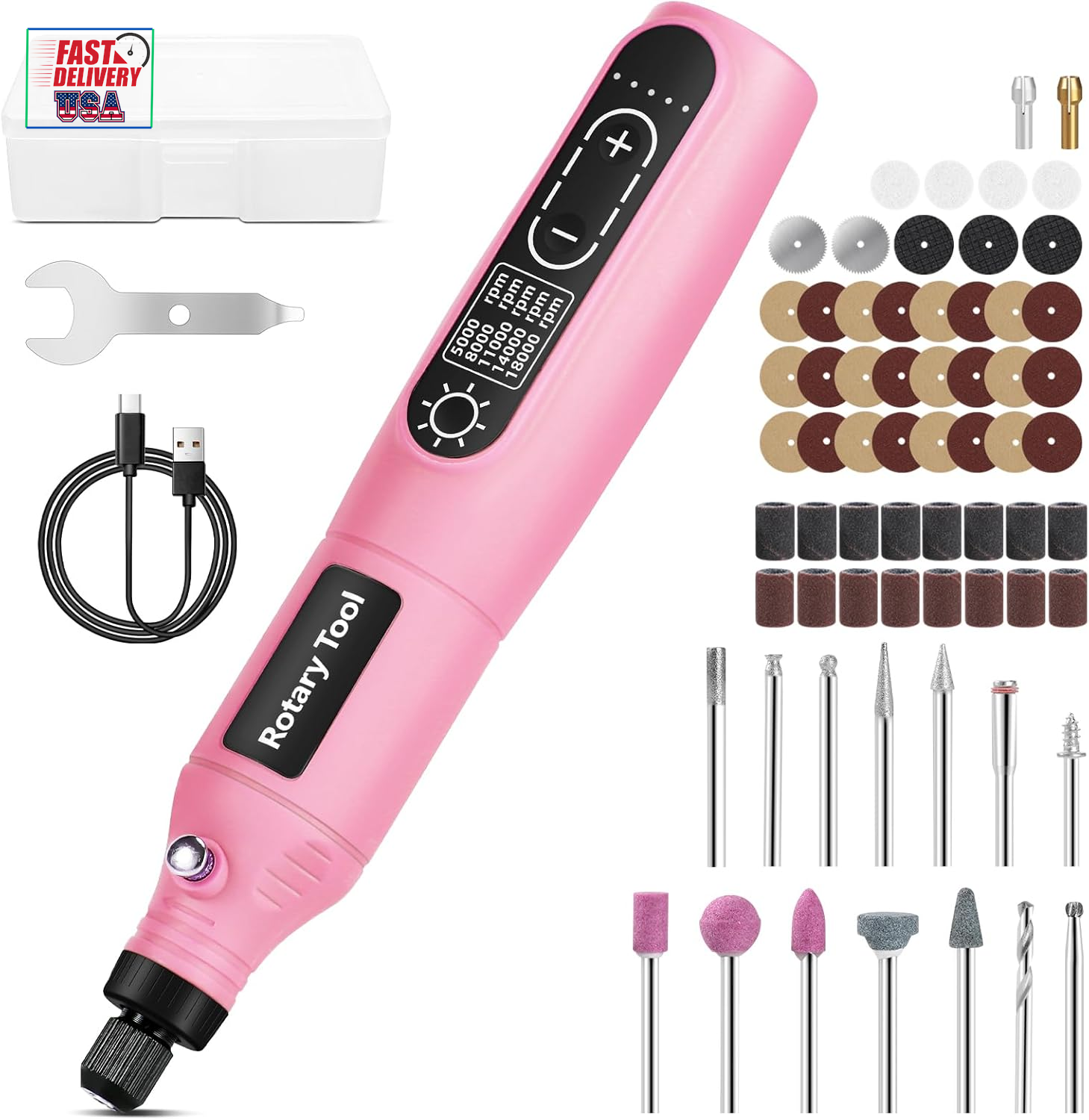 Rotary Tool | 3.7V Cordless Rotary Tool Kit, 2.0Ah Li-Ion Battery USB Charging 6