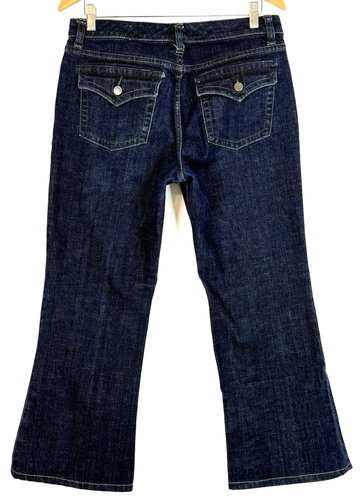 Pantalones de mezclilla The Limited para mujer talla 12S corte botín azul solapa 5 bolsillos cortos acampanados clásicos - Imagen 4 de 12
