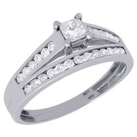 Solitaire Diamant Hochzeit Braut Set 10K WeißGold Verlobungsring 1/2 Karat