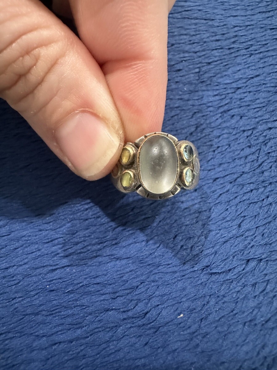 Vintage Sterling Silver 925 Moonstone Peridot And Topaz Stone Size 