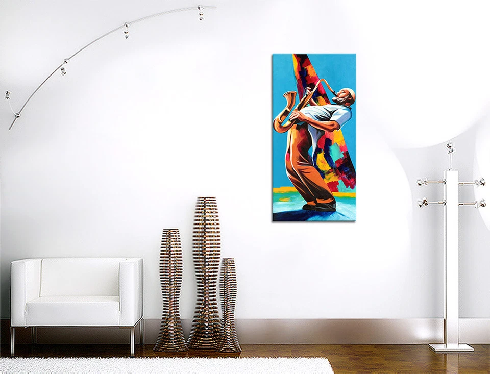 NOVAARTE Acryl Bild Gemälde Mann Abstrakt Malerei Kunst Modern Saxophon ORIGINAL - Bild 3 von 4