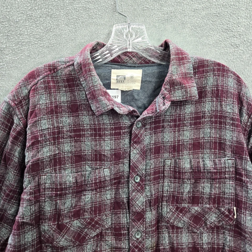 Reef Men Button Up Shirt Large Red Plaid Flannel Long Sleeve Collar READ - Image 3 of 4