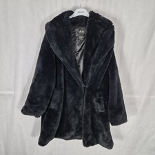 Ladies Coat Size 14 16 18 Me Jane Black Faux Fur Swing Casual Party Evening