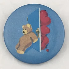 Teddy Bear With Hearts Behind Door Vintage Pin Button Pin-back