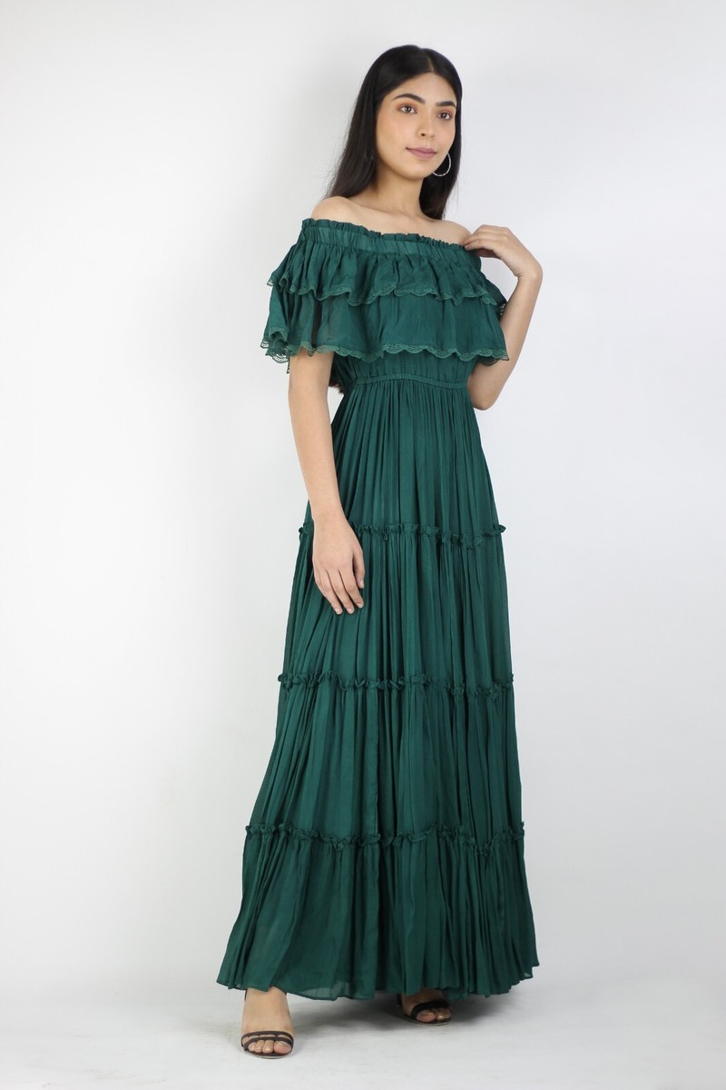 layered chiffon dresses boohoo Women's Crinkle Chiffon & Lace Layered Maxi Dress in Ivory | Size: 12
