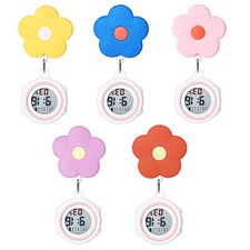 Womens Cute Flower Silicone Digital Nurse Watch Clip On Hanging Fob Pocket Watch