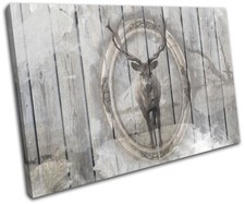 Shabby Chic Stag Wood Gift Deer Vintage SINGLE CANVAS WALL ART Picture Print