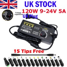 120W Adjustable Voltage Power Supply Adapter Transformer with 15 Plugs 9V-24V 5A