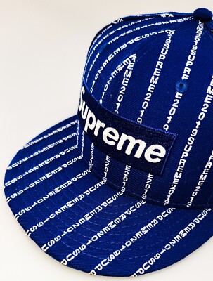 NWT 2019 Supreme Text Stripe Box Logo New Era Hat Sz 7 3/4