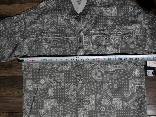 EASEL Mineral Washed Loose Fit Snap Front Lux Denim Jacket Gray w/ White Paisley - Picture 8 of 19