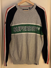 SUPERDRY Mens Graphic Crew Neck Sweater Large L Grey Cotton