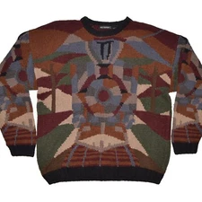 Vintage Holt Renfrew Mosaic Sweater size Large Multicolor Silk Cotton Blend