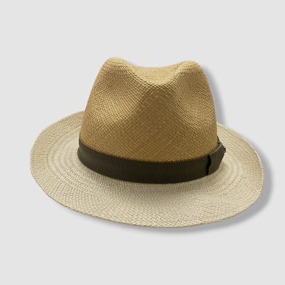 $425 Inverni Firenze 1892 Women's Beige Straw Two-Tone Fedora Hat Size 61cm