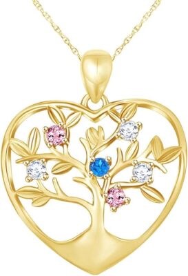 Tree of Life Heart Pendant 18'' Necklace Cubic Zirconia 925 Sterling Silver