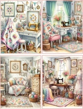 8 Quilt sewing room Shabby Chic glossy blank fold out note card w/envelopes