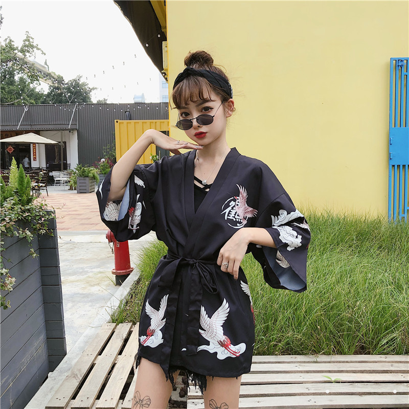 Lady Japanese Kimono Coat Loose Yukata Outwear Tops Retro