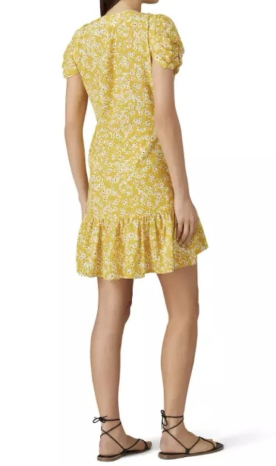 WISH Golden Bloom Floral Crepe V-Neck Short Sleeve Dress Size Small - Image 3 of 4