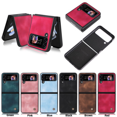For Samsung Galaxy Z Flip 4 3  Solid Color Luxury Leather Shockproof Case Cover