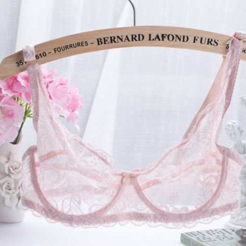 Womens Full Cup Bras Underwire Non Padded Sheer Lace Nylon Bra Plus Size 34-40BC - Afbeelding 1 van 33