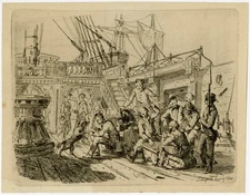 Antique Master Print-GENRE-WARSHIP-PLAYING DICE-SAILOR-Schaeffels-1848