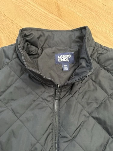 Lands' End Mens Black Quilted Full Zip Stand-Up Collar Jacket 2XL 50-52 image 2