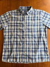 IZOD Saltwater Relaxed Fit Men's Blue Plaid Short Sleeve Button Down - Size XL