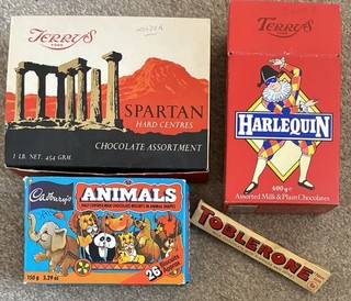 VINTAGE EMPTY CHOCOLATE BOXES 1960s/70s X4 CADBURYS TERRYS SPARTAN TOBLERONE ETC