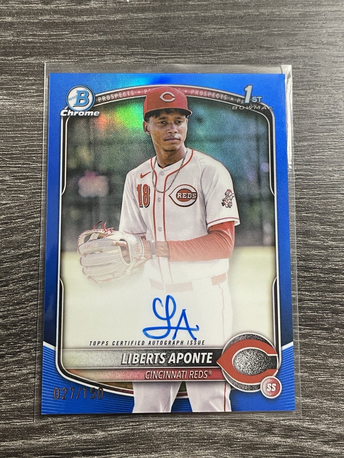 2025 Bowman Chrome Liberts Aponte Auto Blue Refractor 1st Prospect #/150 Reds