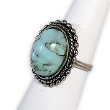 Vintage Southwest Blue Turquoise Cabochon Ring Signed P Reverse Side Altered