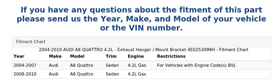 AUDI A8 QUATTRO 2004-2010 4,2 L - Suspensión de escape/soporte de montaje 4E0253099H Foto 4 de 4