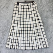 Vintage Cottage Tailor Skirt Womens 12 Beige Black Plaid Pleated Made USA 70s