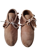 Vintage Minnetonka Fringe Brown Suede Moccasins Casual Shoe Leather sole