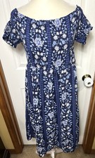 Old Navy Midi Dress Sundress Smocked Bodice Off Shoulder Bohemian Blue Floral L