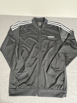 Adidas Jacket Mens Large Black Three Stripes Full Zip Track Athletic Logo