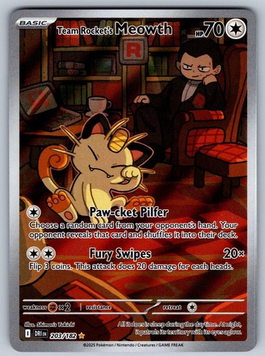 Team Rocket's Meowth 203/182 NM/M Destined Rivals IR Pokemon Holo T00482
