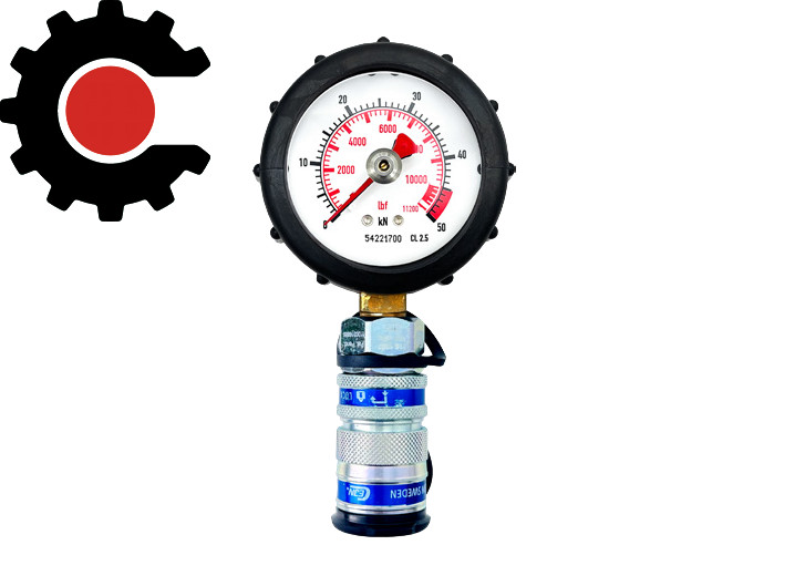 Hydrajaws Analogue Gauge 25 kN, Dual-Scale kN/lbf Male Coupler