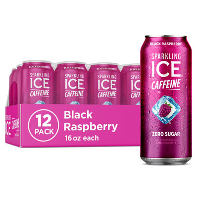 Caffeine Black Raspberry, Flavored Sparkling Water, 16 Fl Oz Cans (Pack of 12)