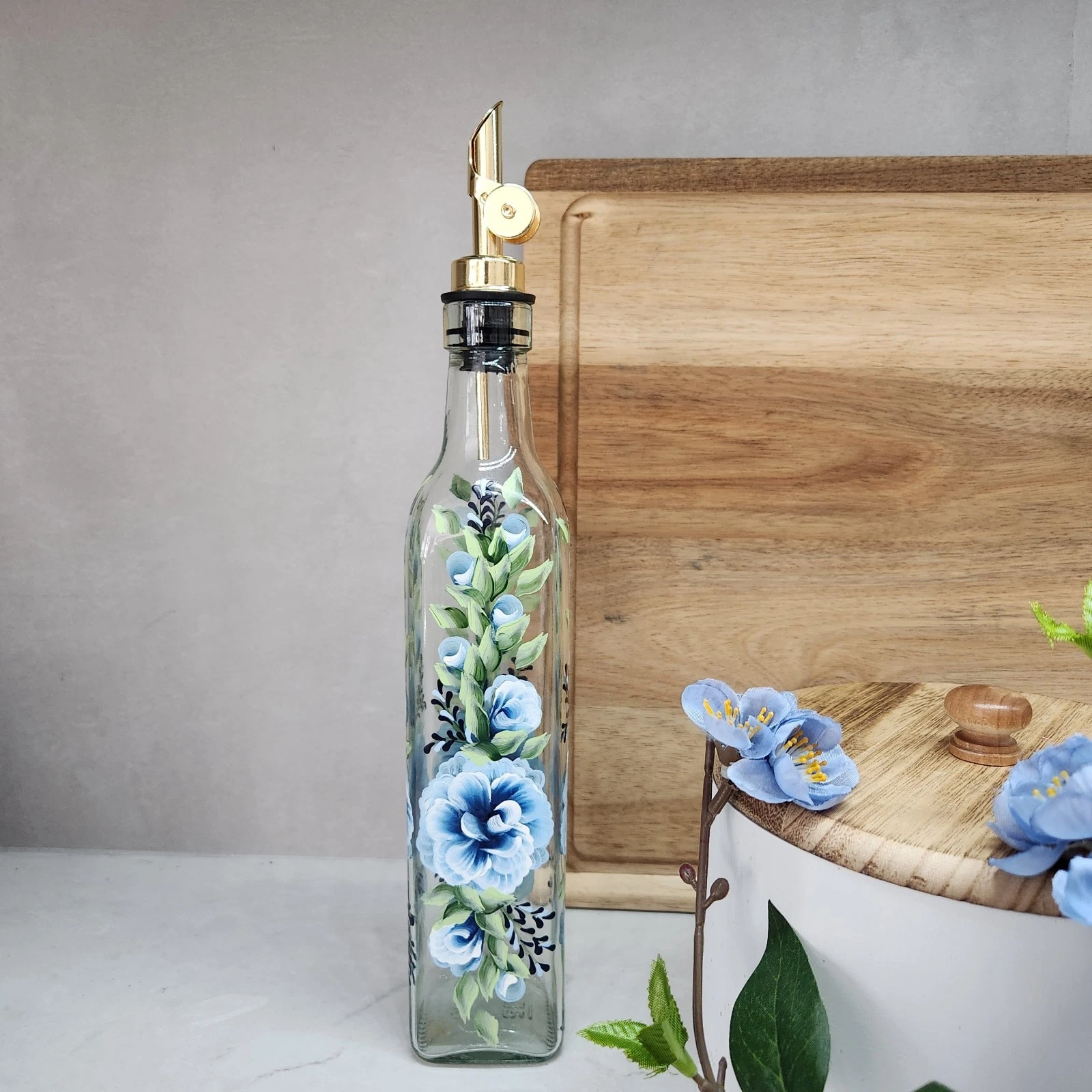 Oil Cruet Soap Bottle Blue Roses With Gold Weighted Spout
Opens in a new window or tab