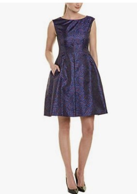 Anne Klein Woman s Jacked Inverted Pleat Fit And Flare Dress Sz 8 NWT 