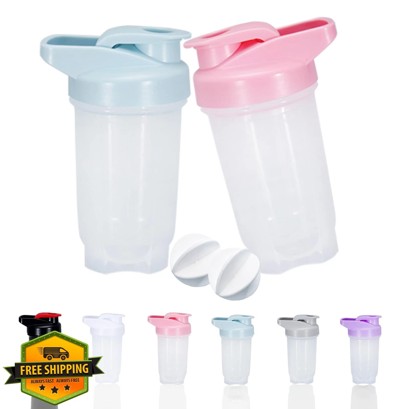 GAISHION Shaker Bottles Protein Cups, 10oz, Blue+Pink (2PCS)