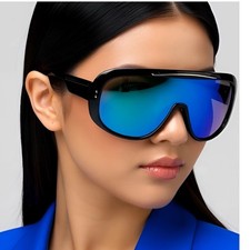 Fashion Oversize Flat Mirror Lens Visor Big Shield Large Sunglasses Women Men