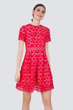 Shoshanna Red Beige Guipure Lace Fit Flare Cocktail Dress Nwt 4