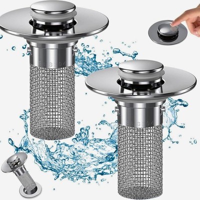 Bathroom Sink Pop Up Drain Filter Stopper Hair Catcher Stainless Steel US