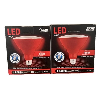 Two Feit Electric Red LED PAR38 Flood Light Bulb 5W Weatherproof Outdoor New