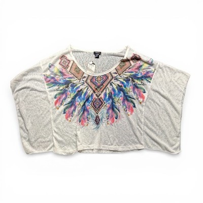 rue21 Women's White Feather Print Graphic Top Size XL