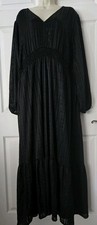 Nine West Plus V Neck Black Dress W/Silver Metallic Pin Stripes Sz 24 NWT