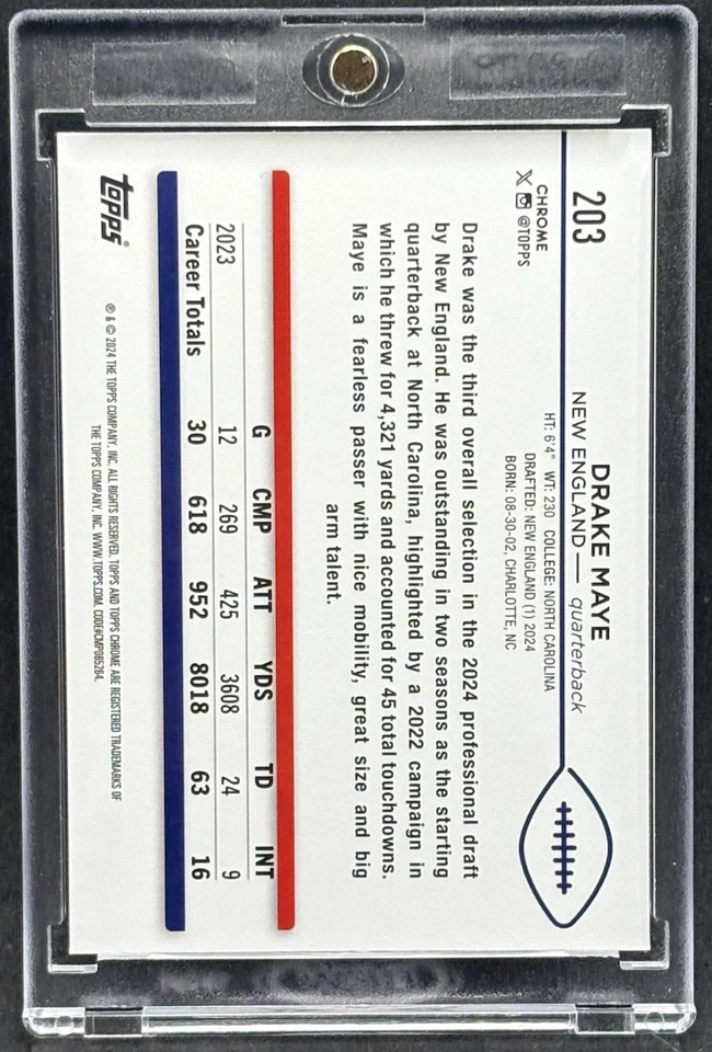 Drake Maye RARO NOVATO REFRACTOR NEGRO/BLANCO TARJETA DE INVERSIÓN PATRIOTAS COMO NUEVO Foto 2 de 2