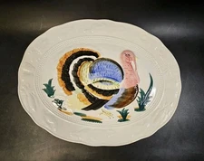 Vintage Hand Painted Large Oval Ceramic Turkey Platter 18"